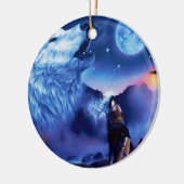 Eine Gruppe Wölfe in einer dunklen Nacht Keramik Ornament (Links)