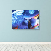 Eine Gruppe Wölfe in einer dunklen Nacht Leinwanddruck (Insitu (Holzboden))