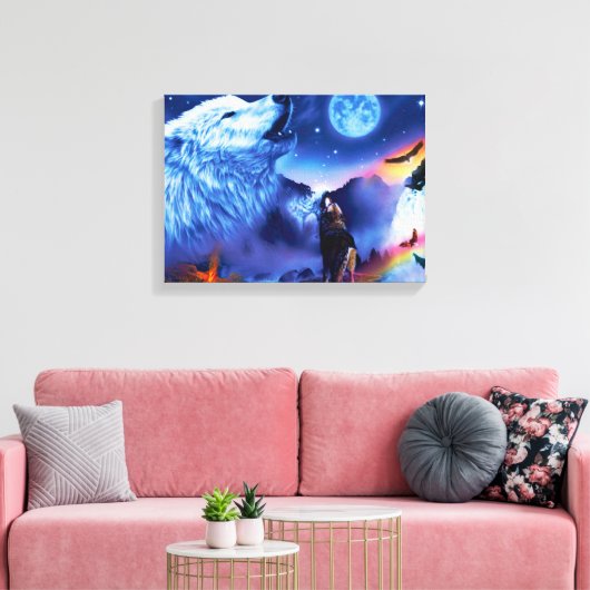 Eine Gruppe Wölfe in einer dunklen Nacht Leinwanddruck (Insitu (Wohnzimmer))