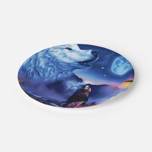 Eine Gruppe Wölfe in einer dunklen Nacht Pappteller (Schrägansicht)