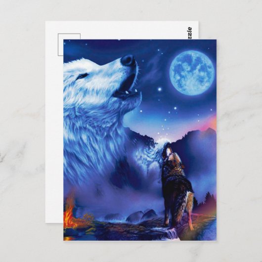 Eine Gruppe Wölfe in einer dunklen Nacht Postkarte (Vorne/Hinten)