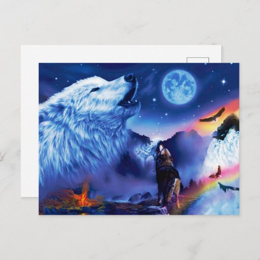 Eine Gruppe Wölfe in einer dunklen Nacht Postkarte (Vorne/Hinten)