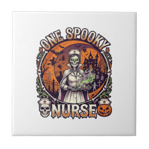 Eine Gruselige Krankenschwester Halloween Skelett Fliese