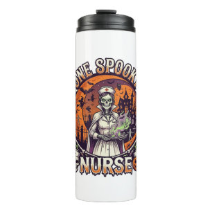 Eine gruselige Krankenschwester Halloween-Skelett- Thermosbecher