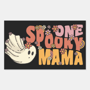 Eine gruselige Mama Groovy-Geist mit Vintage-Blume Rechteckiger Aufkleber