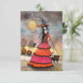 Eine Halloween-Fantasy-Hexe und -Katze Karte (Stehend Vorderseite)