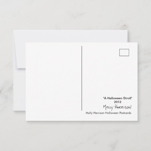 Eine Halloween-Fantasy-Hexe und -Katze Karte (Rückseite)