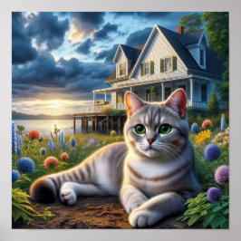 Eine häusliche Kurzkatze in ländlicher Umgebung Poster