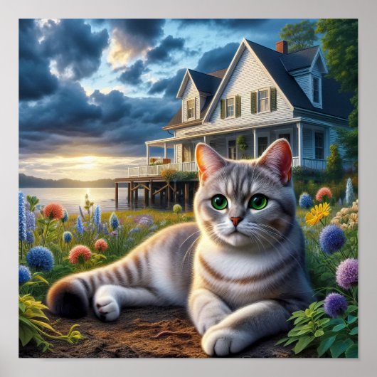 Eine häusliche Kurzkatze in ländlicher Umgebung Poster (Vorne)