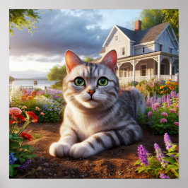 Eine häusliche Kurzkatze in ländlicher Umgebung Poster