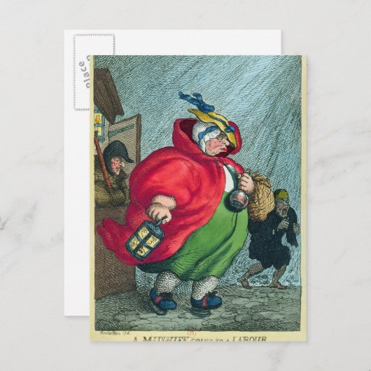 Eine Hebamme, die 1811 zur Arbeit geht Postkarte (Vorne/Hinten)