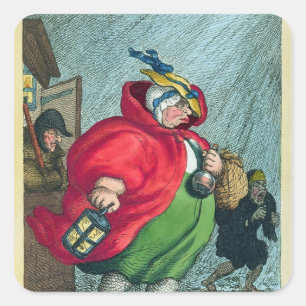 Eine Hebamme, die 1811 zur Arbeit geht Quadratischer Aufkleber