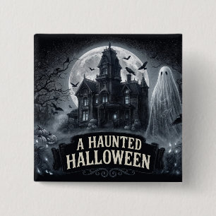Eine heimgesuchte Halloween-Vintage-Gothic-Illustr Button