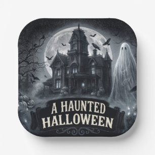 Eine heimgesuchte Halloween-Vintage-Gothic-Illustr Pappteller