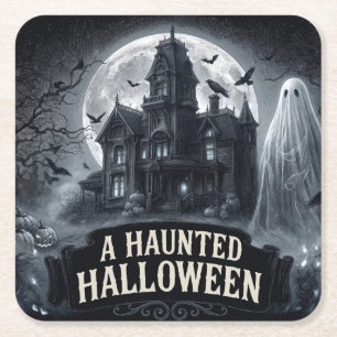 Eine heimgesuchte Halloween-Vintage-Gothic-Illustr Rechteckiger Pappuntersetzer