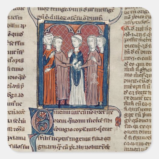 Eine Heiratsszene aus "Decrets de Gratien" Quadratischer Aufkleber (Vorderseite)