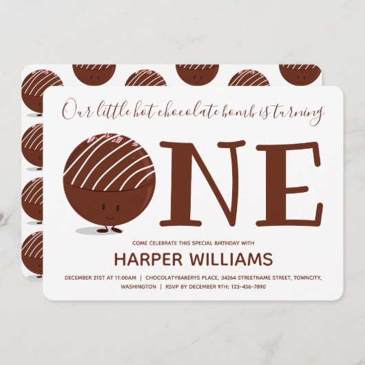 Eine heiße Schokoladenbombe 1. Geburtstag Einladung (Vorne/Hinten)