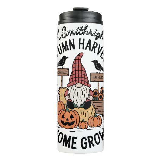 Eine Herbstgnome- und Ernteszene Thermosbecher (Vorderseite)