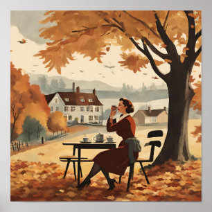 Eine herbstliche Szene mit einer Frau aus den 1950 Poster