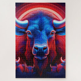 Eine Herde von rotem weißem und blauem Buffalo Puzzle