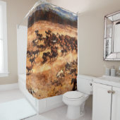 Eine Herde wilder Laufpferde. Künstlerische Arbeit Duschvorhang (Beispiel)