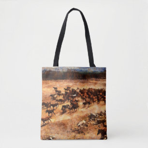 Eine Herde wilder Laufpferde. Künstlerische Arbeit Tasche