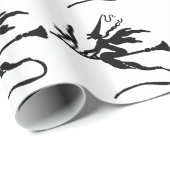 Eine Hexe auf einem Broomstick mit einer Katze Geschenkpapier (Rolleneckpunkt)