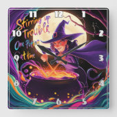 Eine Hexe braut Tränke unter Vollmond Quadratische Wanduhr (Vorderseite)