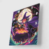 Eine Hexe braut Tränke unter Vollmond Quadratische Wanduhr (Winkel)