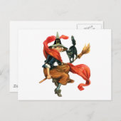 Eine Hexe fliegt mit ihrer schwarzen Katze auf ihr Postkarte (Vorne/Hinten)