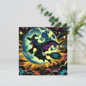 Eine Hexe und ein Vollmond-Halloween-Party Einladung (Stehend Vorderseite)