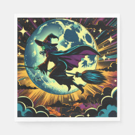 Eine Hexe und ein Vollmond-Halloween-Party Serviette