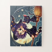 Eine Hexe und eine Katze auf einem Besenpuzzle Puzzle (Vertikal)