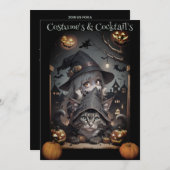 Eine Hexe und ihr Cat-Halloween-Party Einladung (Vorne/Hinten)