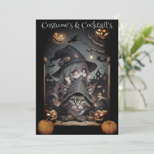 Eine Hexe und ihre Katze Halloween Party Einladung