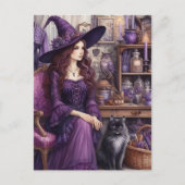Eine Hexe und ihre schöne Katze Postkarte (Vorderseite)