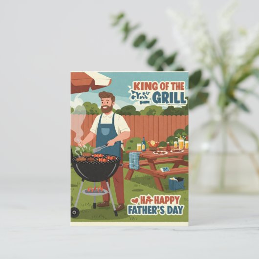 eine Hinterhof-GRILLEN für Vatertag Postkarte (Stehend Vorderseite)
