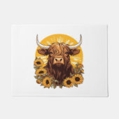 Eine Hochlandkuh-Illustration mit Sonnenblumen-Kla Fußmatte (Vorderseite)