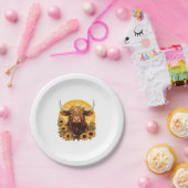 Eine Hochlandkuh-Illustration mit Sonnenblumen-Kla Pappteller (Party)