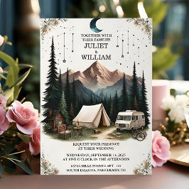 Eine Hochzeit des Campings "Cabin Forest Sky Tree Einladung