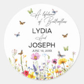 Eine Hochzeit von Schmetterlingen-Wildblumen Runder Aufkleber (Vorderseite)