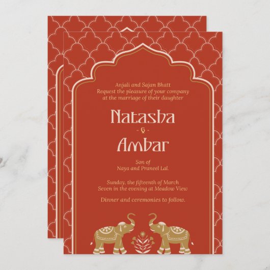 Eine Hochzeitseinladung, die mit indischer Traditi Einladung (Vorne/Hinten)