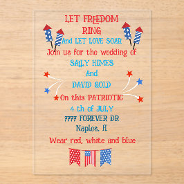 Eine Hochzeitseinladung im 4. Juli in Fahnen Acryleinladungen