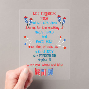 Eine Hochzeitseinladung zum 4. Juli in Flaggenfarb Acryleinladungen