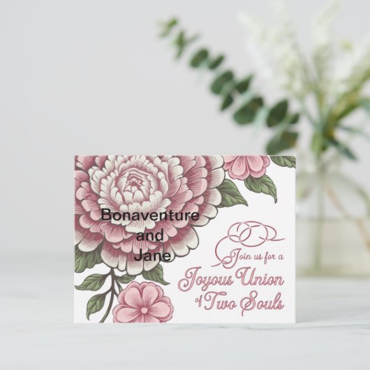Eine Hochzeitskarte mit Blumendesign Postkarte (Stehend Vorderseite)