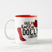 Eine Holly Dolly Weihnachtskaffee-Tasse Zweifarbige Tasse (Links)