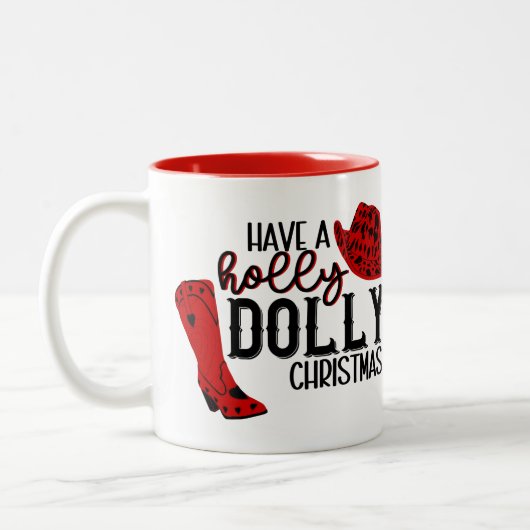 Eine Holly Dolly Weihnachtskaffee-Tasse Zweifarbige Tasse (Links)
