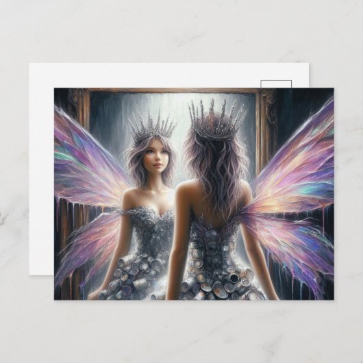 Eine hübsche Fee, die in einen Spiegel schaut Postkarte (Vorne/Hinten)