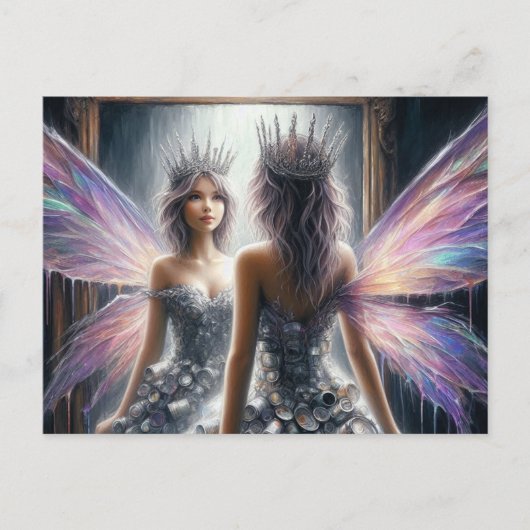 Eine hübsche Fee, die in einen Spiegel schaut Postkarte (Vorderseite)