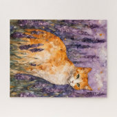 Eine hübsche Ingwerkatze auf einem Lavendelfeld Puzzle (Horizontal)